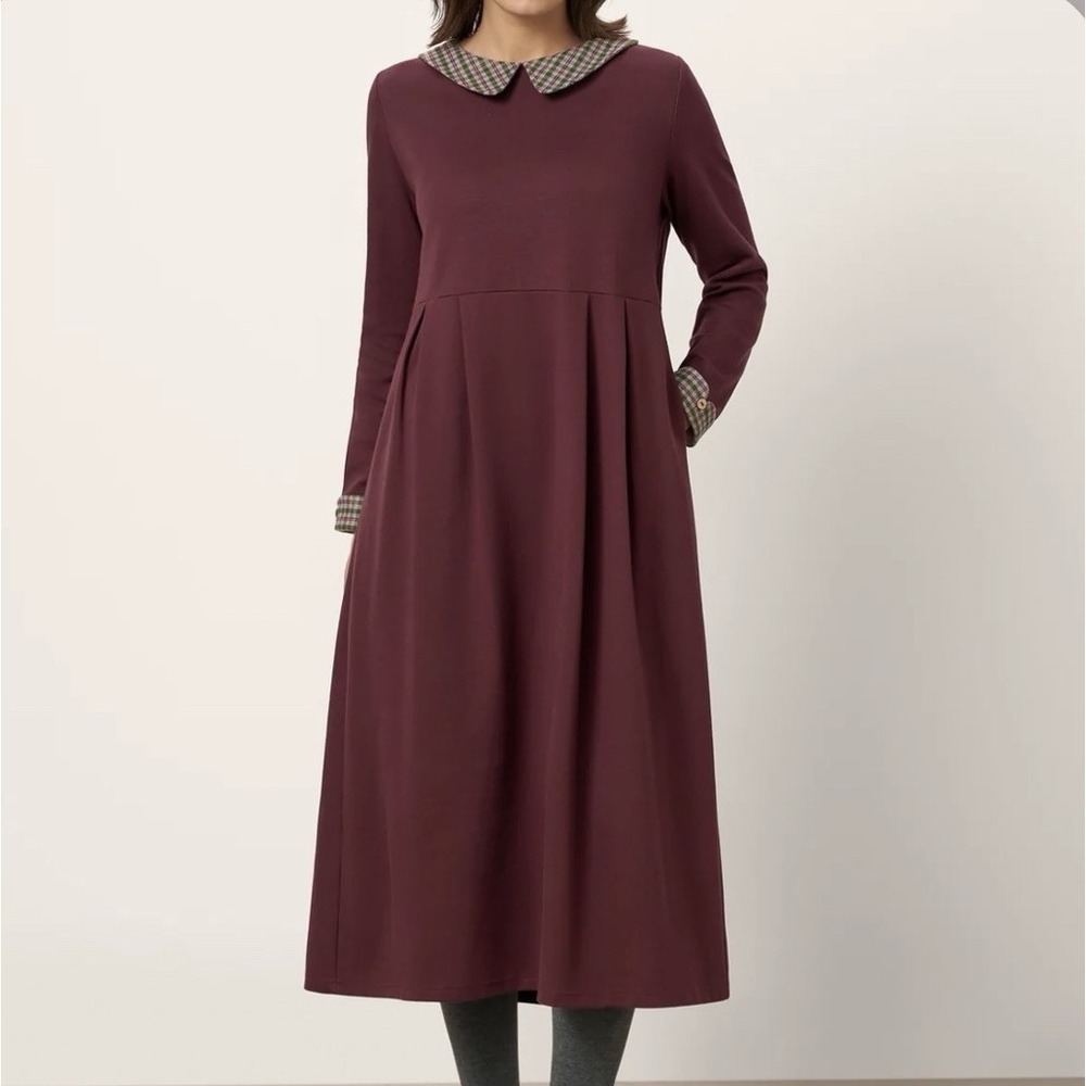 NWT Lintico Carla Cotton Plaid Peter Pan Collar Midi Dress Sz XL Pocket Holiday